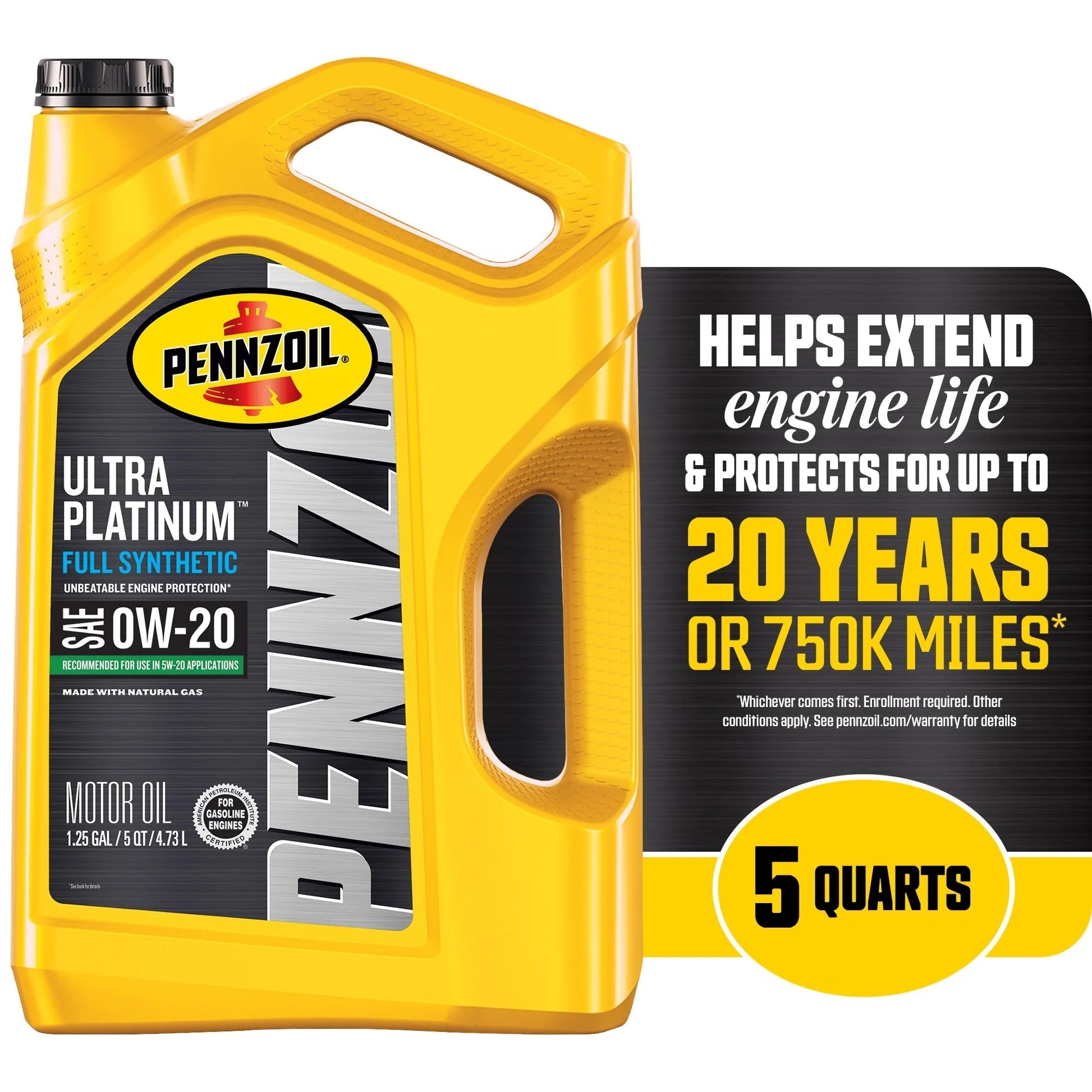 Ultra Platinum Full Synthetic 0W-20 Motor Oil, 5 Quart (3 Pack)