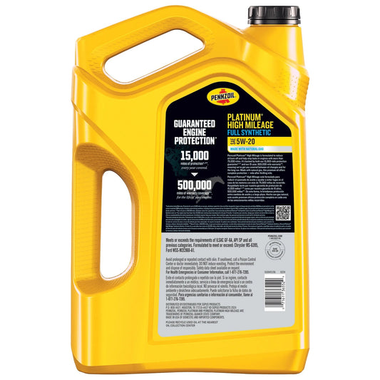 Platinum High Mileage Full Synthetic 5W-20 Motor Oil, 5 Quart