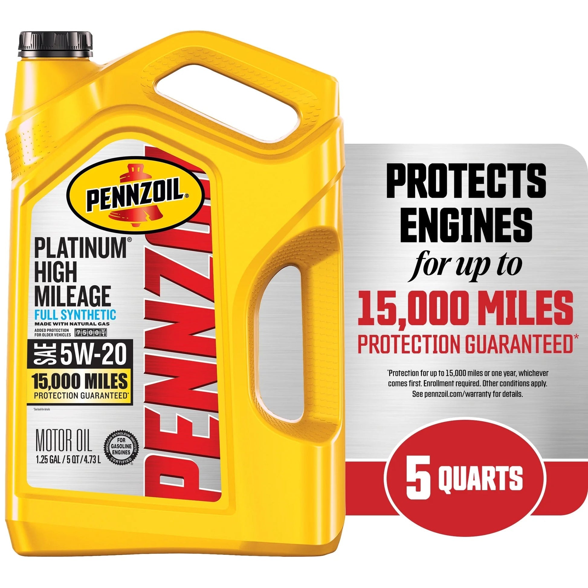 Platinum High Mileage Full Synthetic 5W-20 Motor Oil, 5 Quart