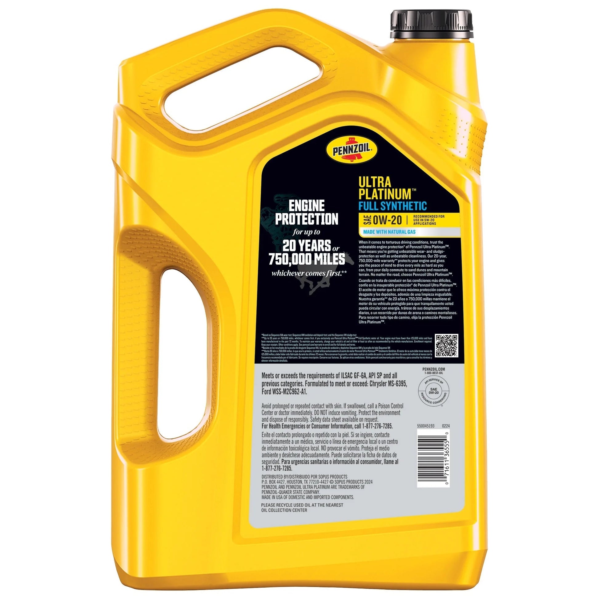 Ultra Platinum Full Synthetic 0W-20 Motor Oil, 5 Quart