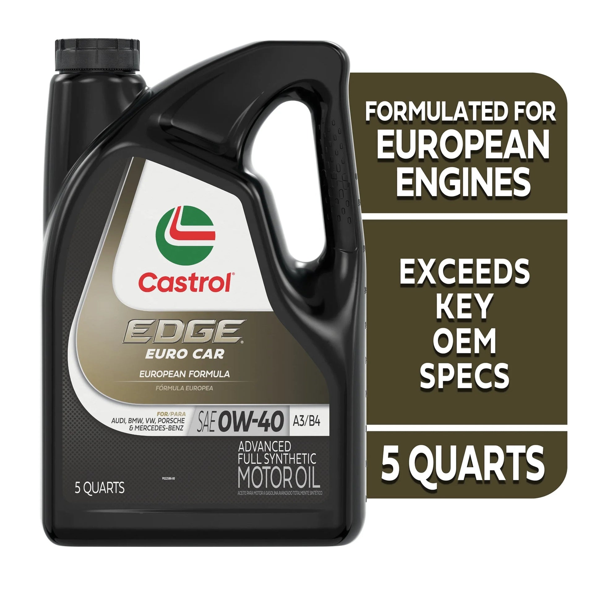 EDGE Euro 0W-40 A3/B4 Advanced Full Synthetic Motor Oil, 5 Quarts