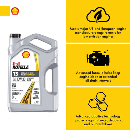 Shell  T5 Synthetic Blend 10W-30 Diesel Engine Oil, 1 Gallon