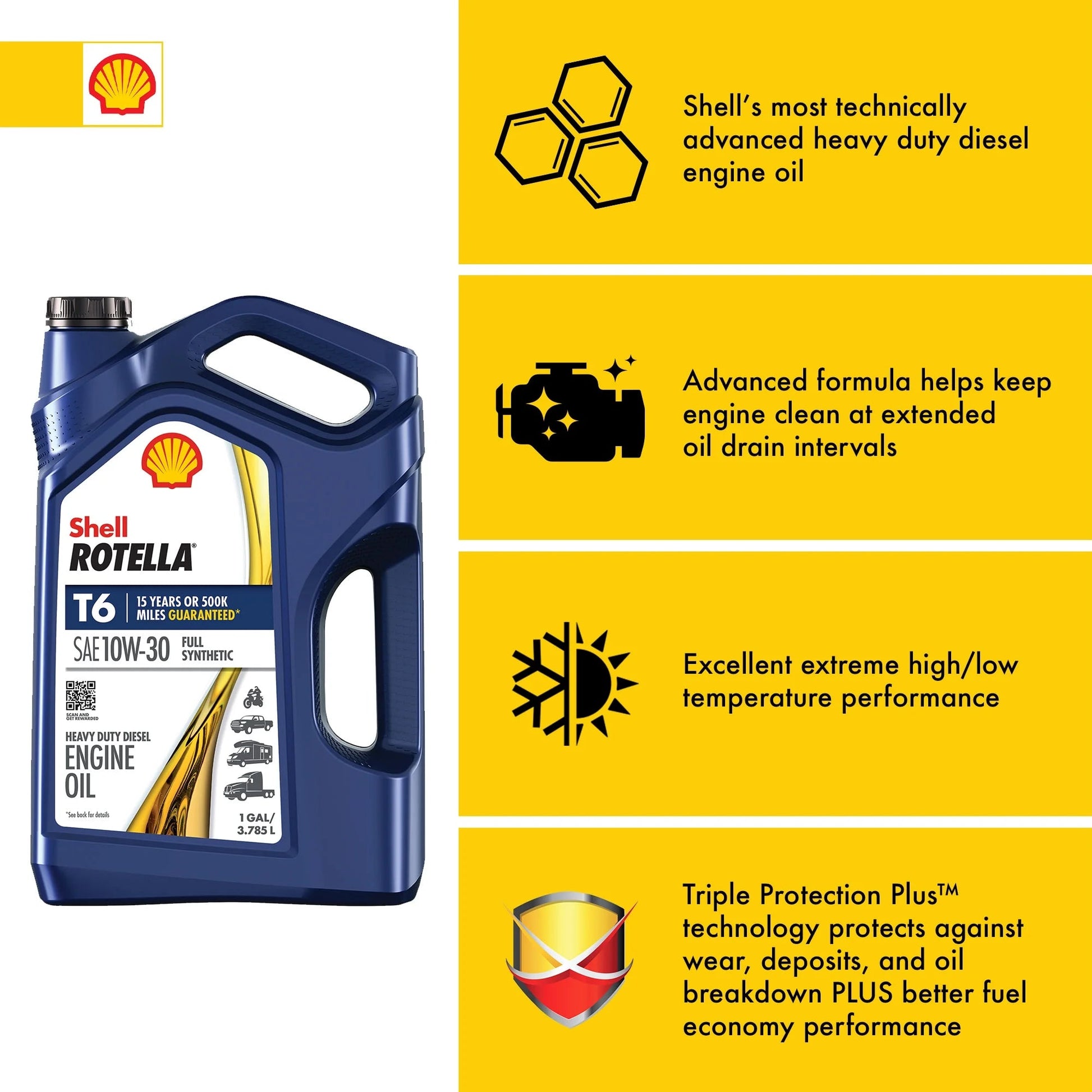 Shell  T6 Full Synthetic 10W-30 Diesel Engine Oil, 1 Gallon