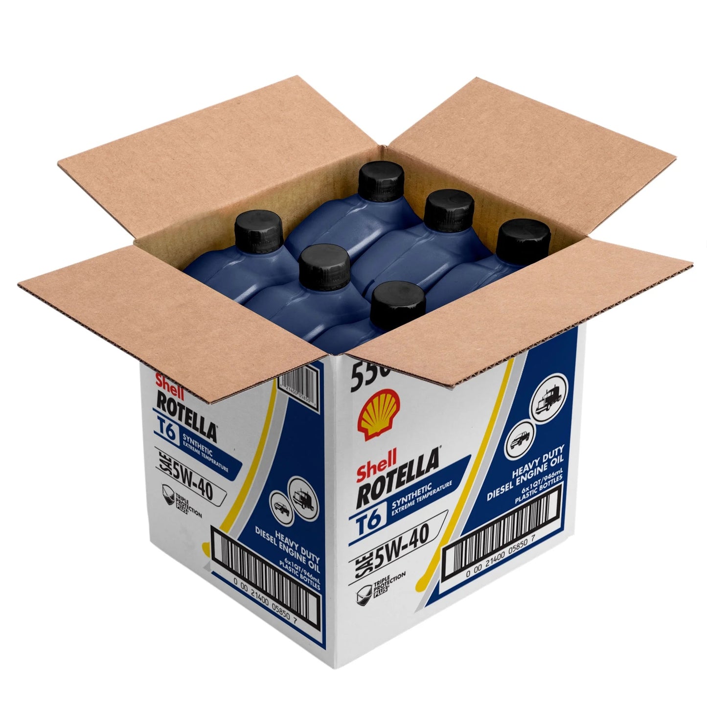 Shell  T6 5W-40 Full Synthetic Diesel Engine Oil, 1Qt, 6-Pack