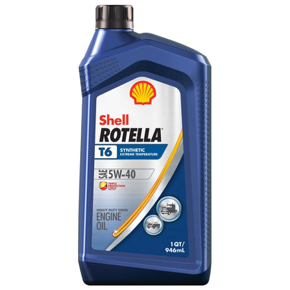 Shell  T6 5W-40 Full Synthetic Diesel Engine Oil, 1Qt, 6-Pack