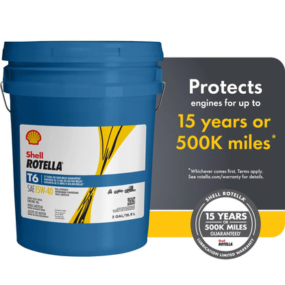 Shell  T6 Full Synthetic 15W-40 Diesel Engine Oil, 5 Gallon