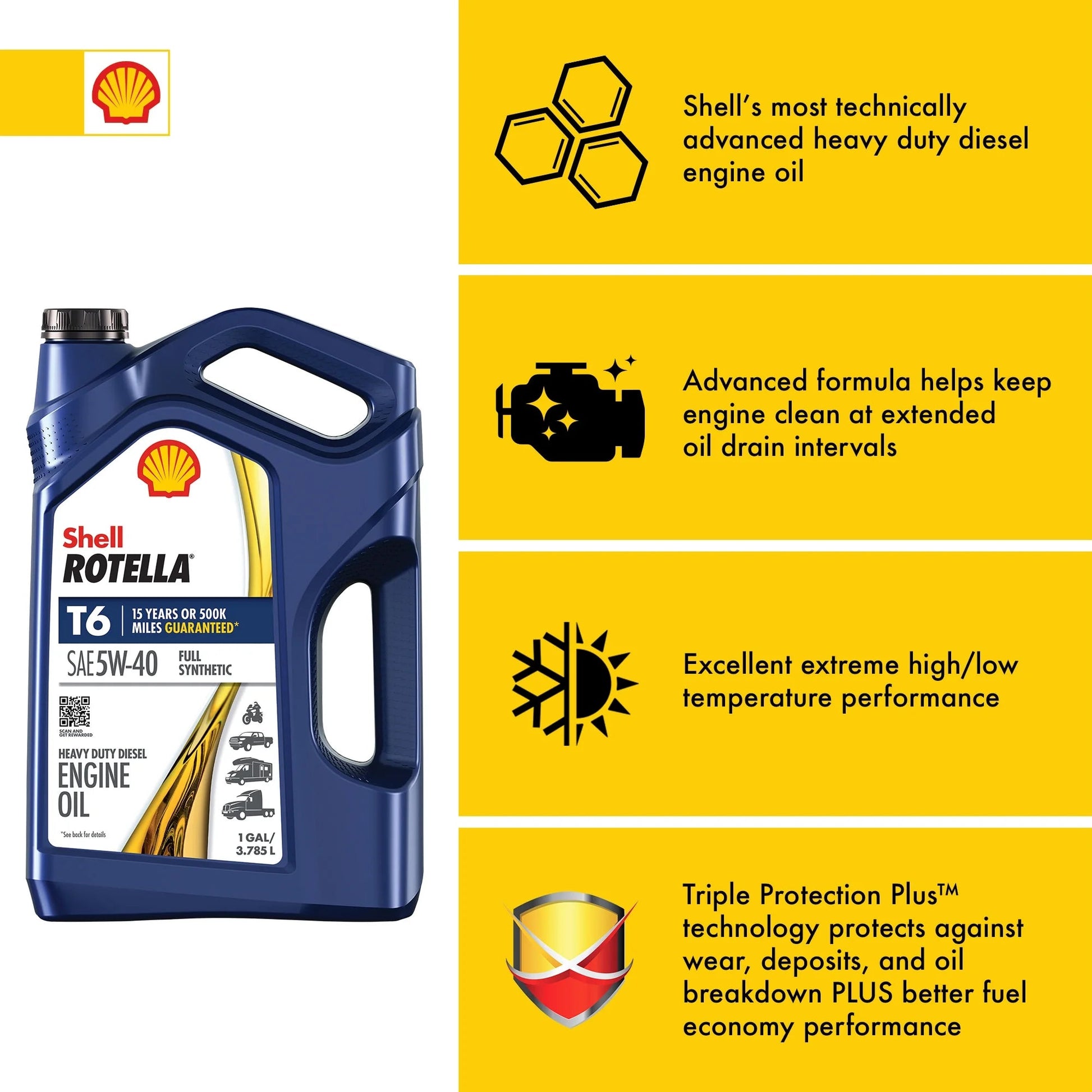 Shell  T6 Full Synthetic 5W-40 Motor Oil, 1 Gallon (3 Pack)