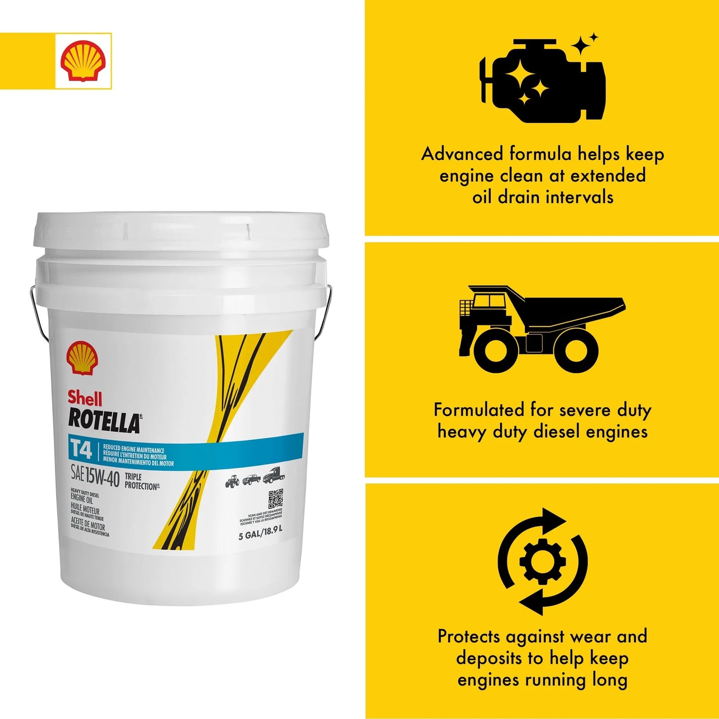 Shell  T4 Triple Protection 15W-40 Diesel Engine Oil, 5 Gallon