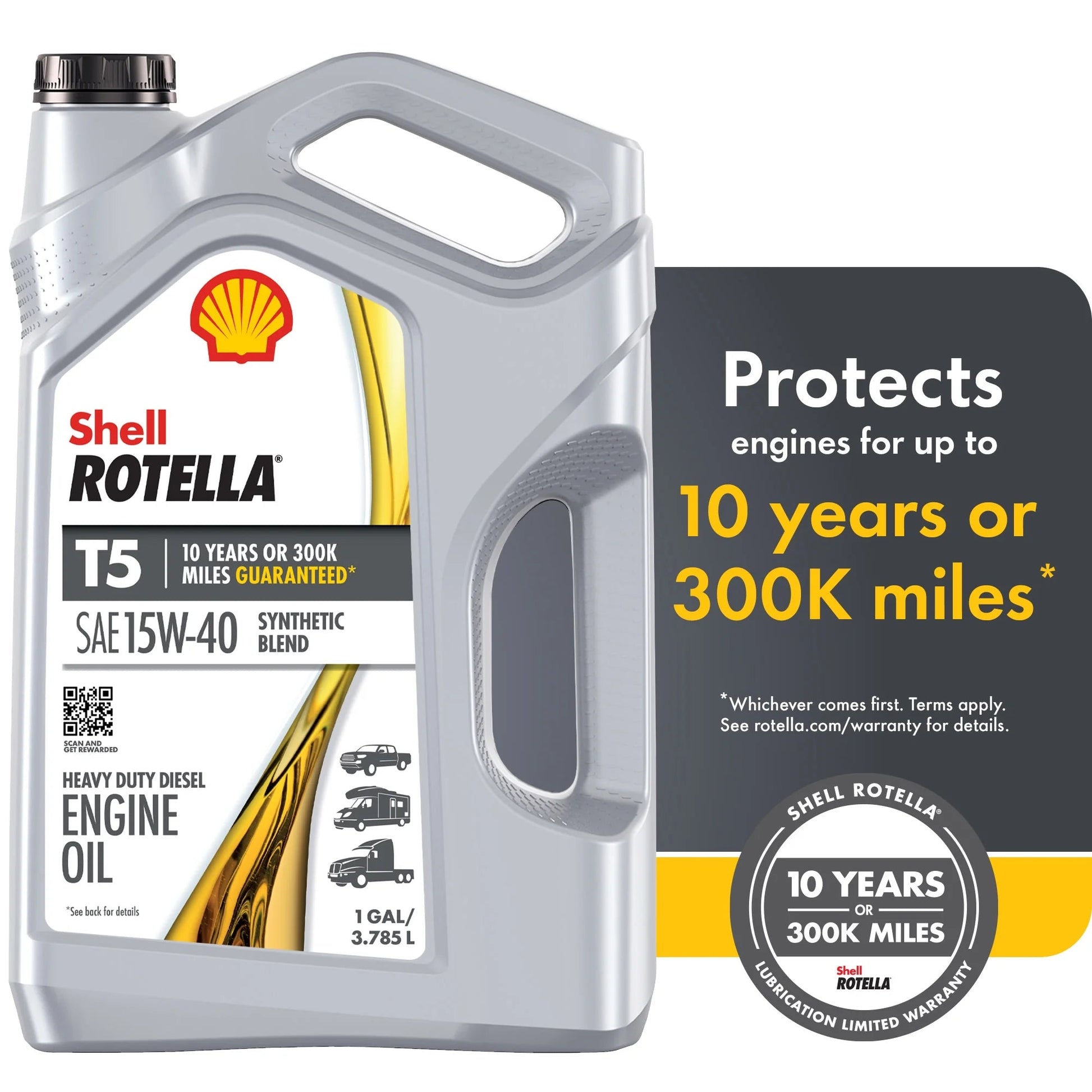 Shell  T5 Synthetic Blend 15W-40 Diesel Engine Oil, 1 Gallon