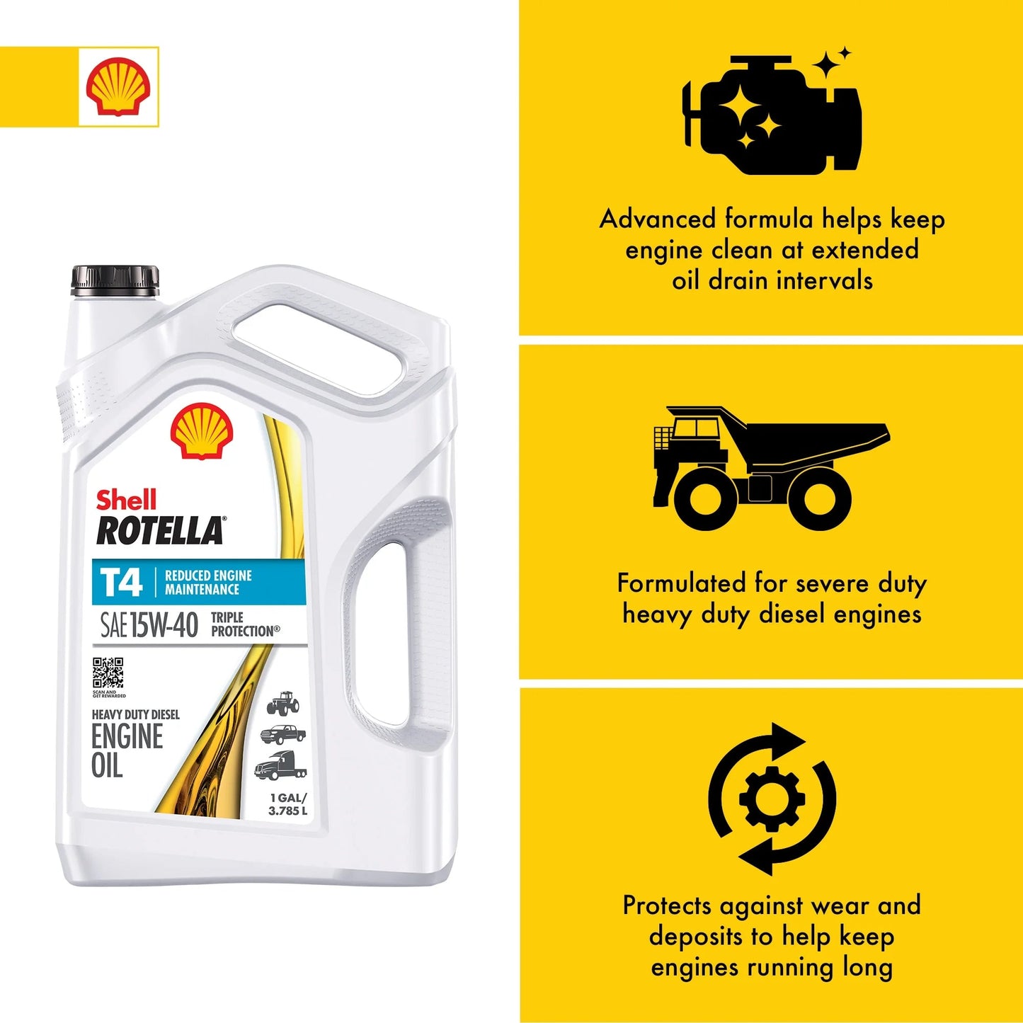 Shell  T4 Triple Protection 15W-40 Diesel Engine Oil, 1 Gallon