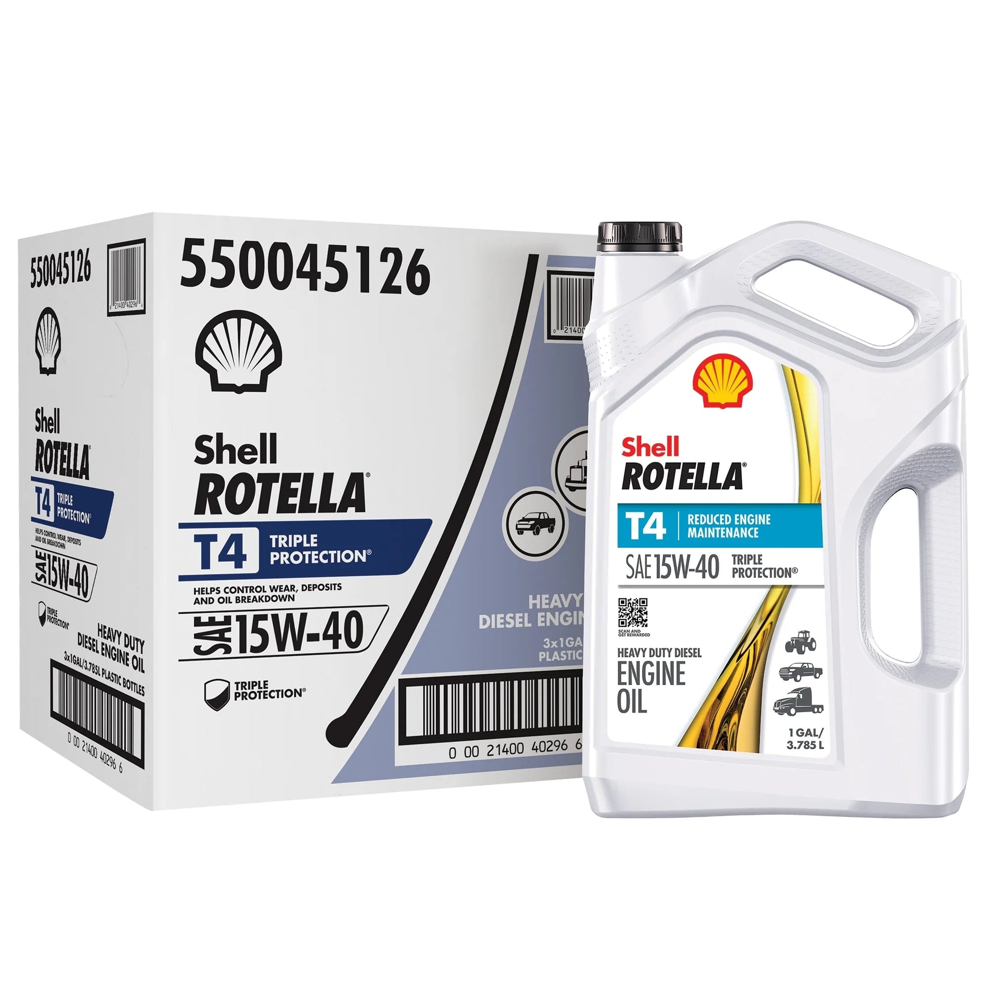 Shell  T4 Triple Protection 15W-40 Motor Oil, 1 Gallon (3 Pack)