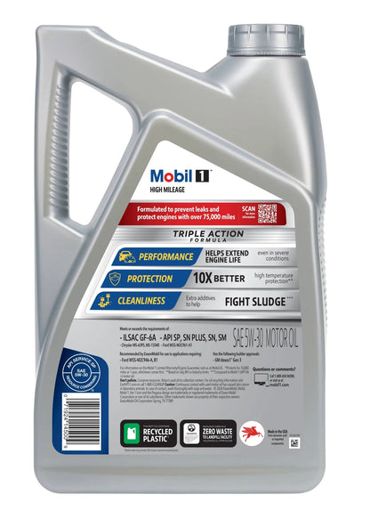 High Mileage Full Synthetic Motor Oil 5W-30, 5 Quart